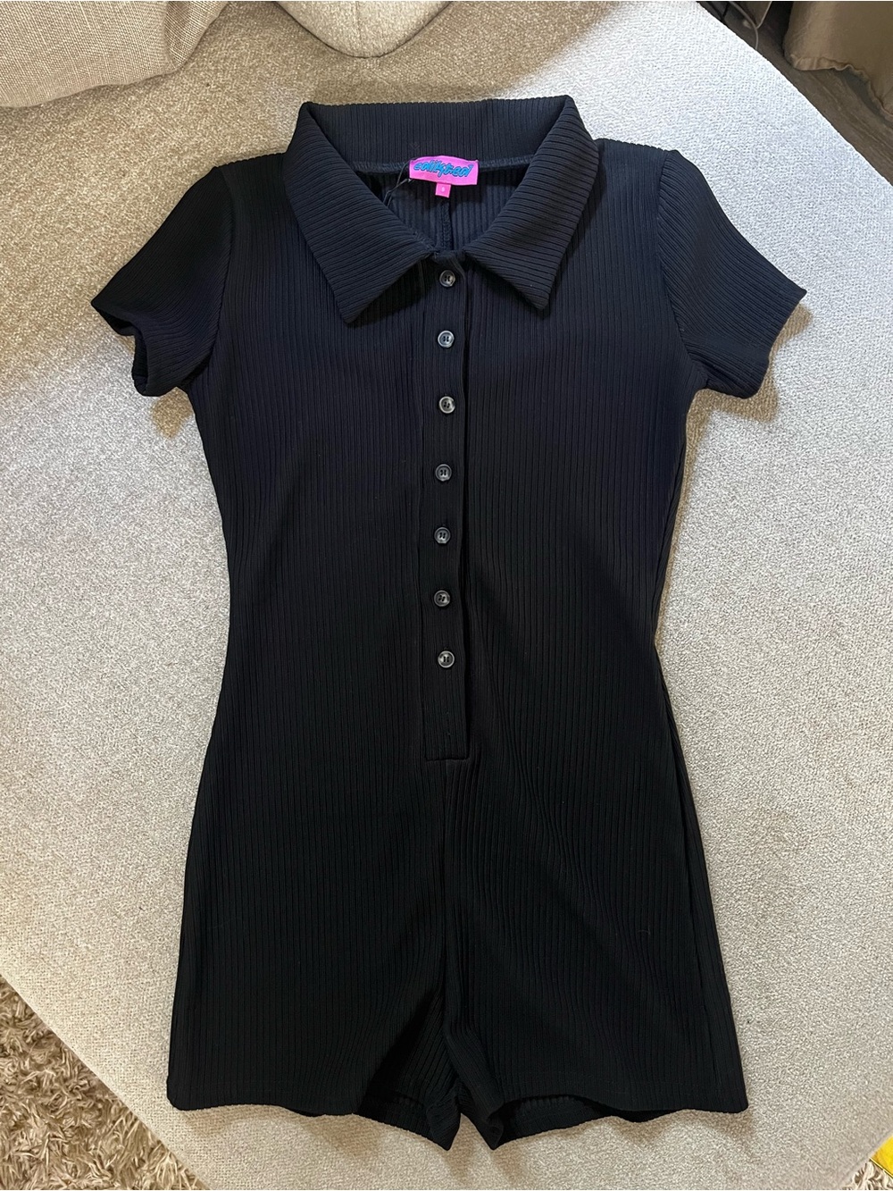 NWT Edikted Black Ribbed Button Up Romper Small